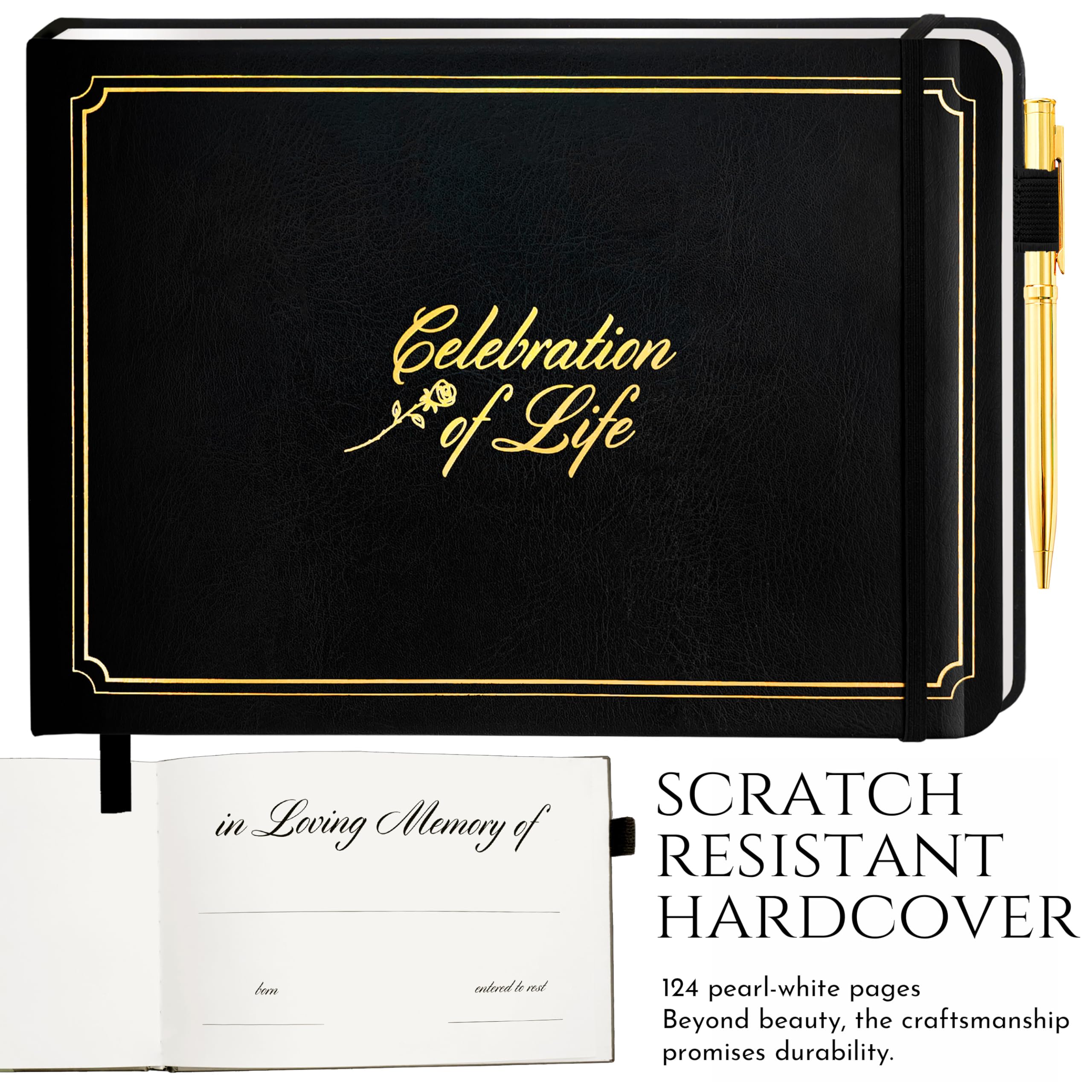 Premium Black PU Leather Custom Funeral Guest Book