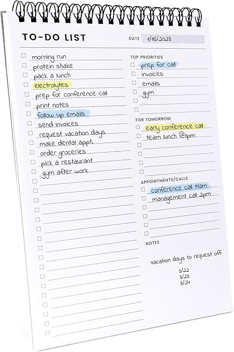 Customizable Pages To Do List Notepad Spiral Daily Planner Notebook