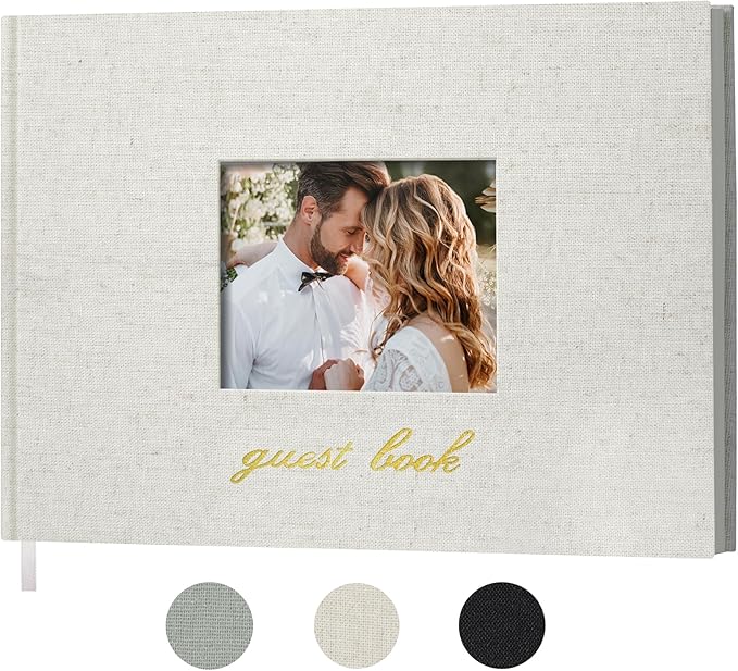 Personalized Keepsake Customize Linen Cover Wedding Guest Book with Your Own Pictures