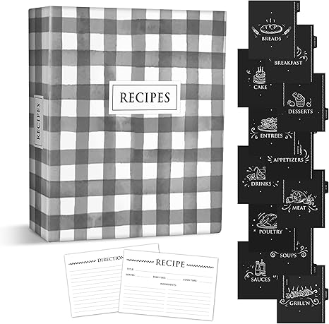 Recipe Organizer with 50 Recipe Cards 4x6 and 12 Full Page Dividers Custom Recipe Binder Kit