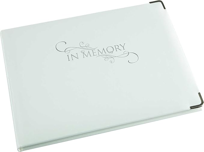 10.5 x 7.6 Inch Custom In Memory Funeral Guest Book with Silver Metal Protective Corners
