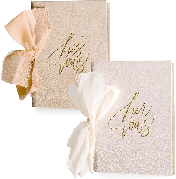 Hardcover Premium Velvet Linen Custom Vow Books His and Hers with Ribbon