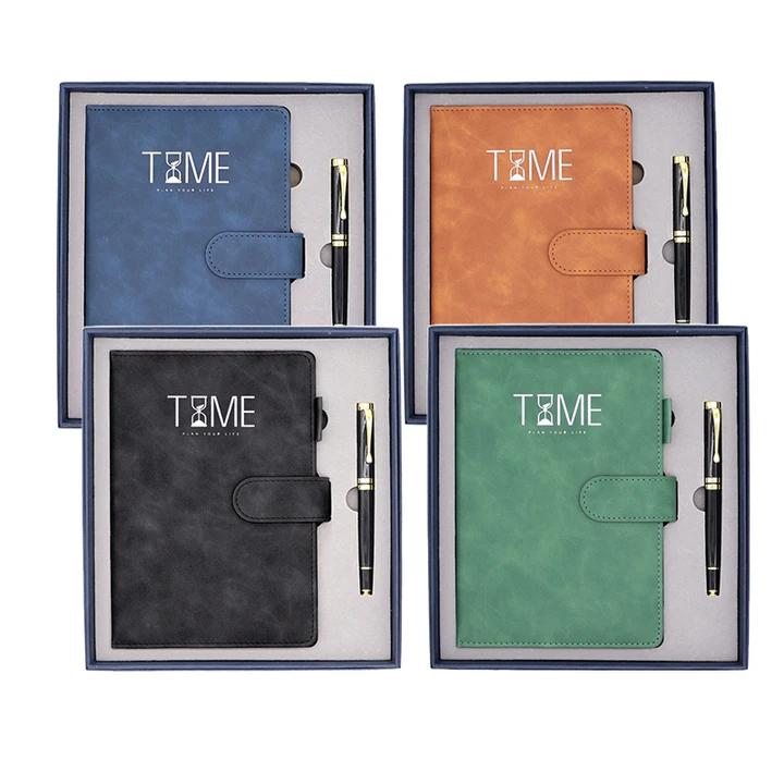 Corporate Gift Set Custom Logo Embossed 2025 Planner and Journal Sets Leather Diary Book with Pen